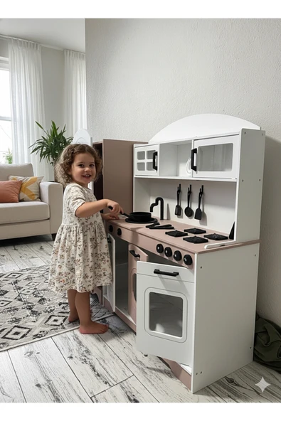 Özka Hobi Ahşap özka boyalı mutfak ve buzdobı tencere,tava seti ve  14 adet servis seti hediyeli ürün görseli 1
