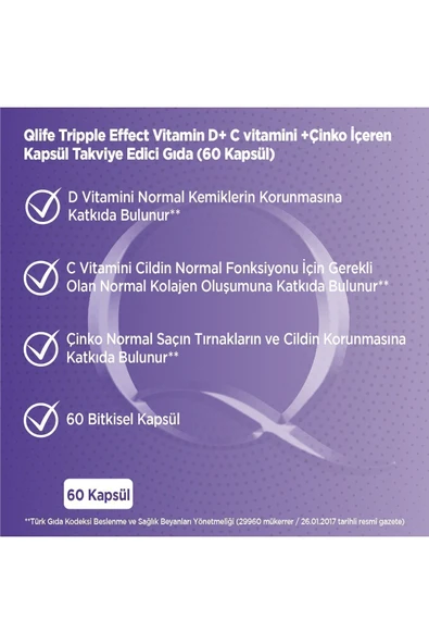 Tripple Effect - C Vitamini ve D Vitamini ve Çinko 60 Kapsül - Resim 3