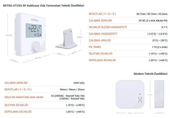 GENERAL MITRA HT 25 RF KABLOSUZ ODA TERMOSTAT - Resim 4