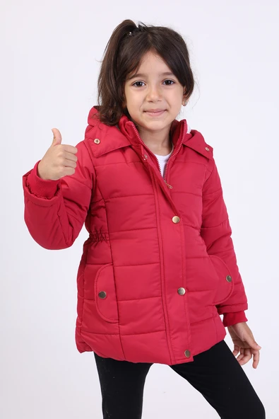 Toontoy Kız Çocuk Su İtici Kapüşonlu Fermuar ve Çıtçıt Kapamalı Cepli Mont - İçi Suni Kürklü ürün görseli 1
