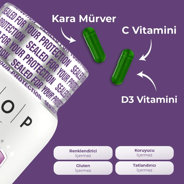 Beta Glukan Kara Mürver, C Vitamini, Çinko Bitkisel Vegan 30 Kapsül - Resim 4