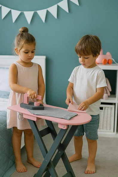 Özka Hobi Ahşap özka hobi pembe antarsit gri boyalı oyuncak ütü masası ürün görseli 1