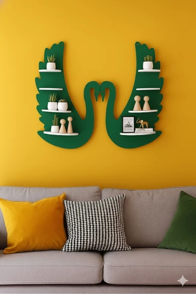 Özka Hobi Ahşap özka ıhlamur boyalı hobi dekoratif kuğu raf(40 x 24) ürün görseli 1