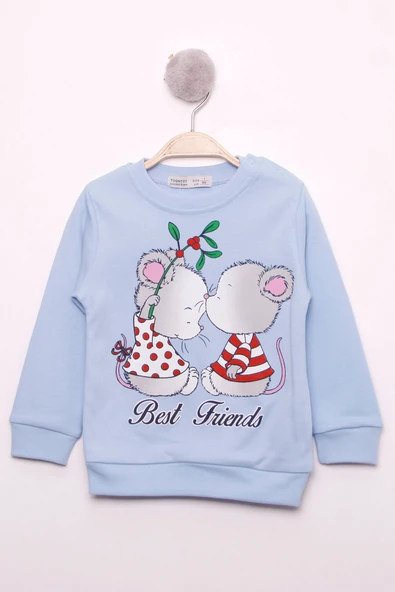 Toontoy Kız Çocuk Relax Fit Bisiklet Yaka Baskılı Sweatshirt - 2 İplik ürün görseli 1