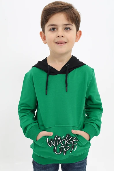 Toontoy Erkek Çocuk Relax Fit Kapüşonlu Cepli Renk Bloklu Baskılı Sweatshirt - 2 İplik ürün görseli 1