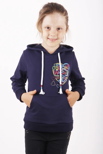 Toontoy Kız Çocuk Regular Fit Kapüşonlu Cepli Baskılı Sweatshirt - 2 İplik ürün görseli 1