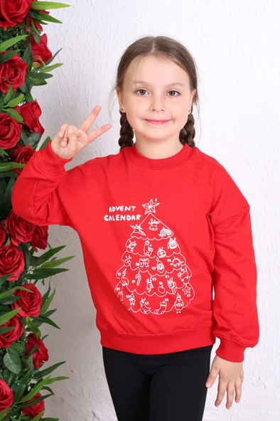 Toontoy Kız Çocuk Relax Fit Bisiklet Yaka Düşük Omuz Baskılı Sweatshirt -2 İplik ürün görseli 1
