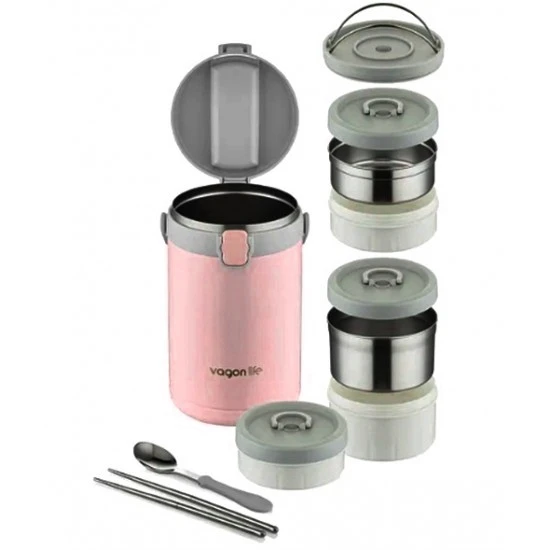 Lunchbox 3 Katlı 4-6 Saat Sıcak/soğuk Termos Çelik Sefer Tası Beslenme Kabı 2100ml Yeşil ürün görseli 1
