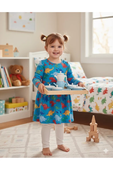 Özka Hobi Ahşap özka hobi bebek mavı boyalı ahşap oyuncak tencere ve tava setli ürün görseli 1