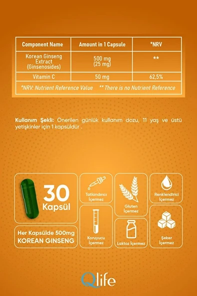 Korean Panax Ginseng Complex 500 mg 30 Kapsül - Resim 4
