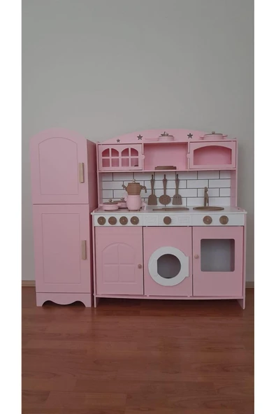 Özka Hobi Ahşap Özka Hobi Pembe Buzdolaplı 7 Adet Mutfak Seti Hediyeli ürün görseli 1