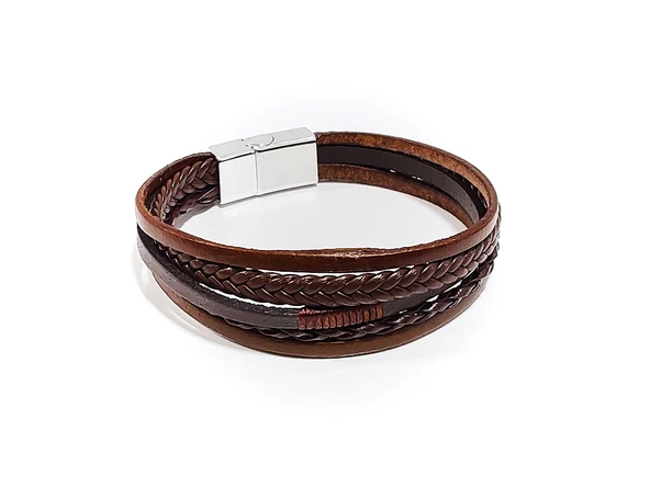 Rustic Edge – Kahverengi Deri Örgü Erkek Bileklik-131 ürün görseli 1