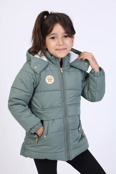 Toontoy Kız Çocuk Su İtici Kapüşonlu Fermuarlı Cepli Mont - İçi Suni Kürklü ürün görseli 1