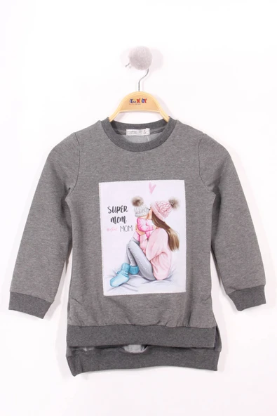 Toontoy Kız Çocuk Regular Fit Bisiklet Yaka Baskılı Yırtmaçlı Sweatshirt - Arkası Uzun & 2 İplik ürün görseli 1