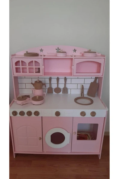 Özka Hobi Ahşap ÖZKA3 KAPAKLI  PEMBE BOYALI MUTFAK ürün görseli 1