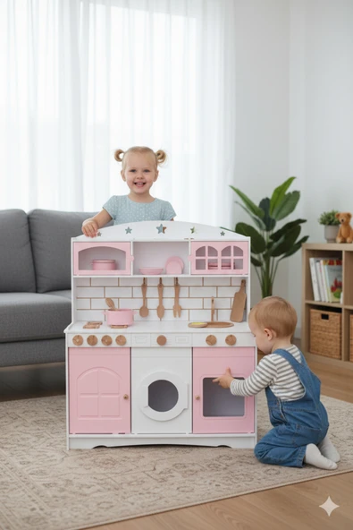 Özka Hobi Ahşap ÖZKA HOBBY TOYS BEYAZ 7 ADET MUTFAK SETİ HEDİYELİ ürün görseli 1
