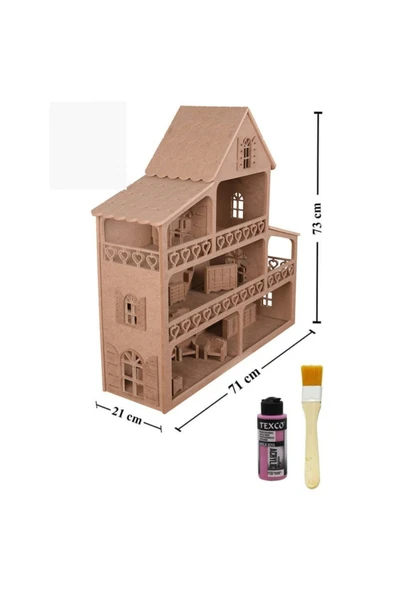 Özka Hobi Ahşap ÖZKA HOBBY TOYS BÜYÜK BOY BARBİE EVİ 1 ADET BOYA VE FIRÇA HEDİYELİ ürün görseli 1