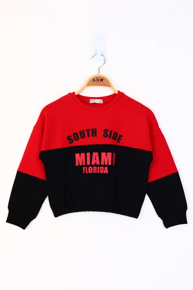 Toontoy Kız Çocuk Relax Fit Bisiklet Yaka Düşük Omuz Baskılı Renk Bloklu Sweatshirt - 2 İplik ürün görseli 1
