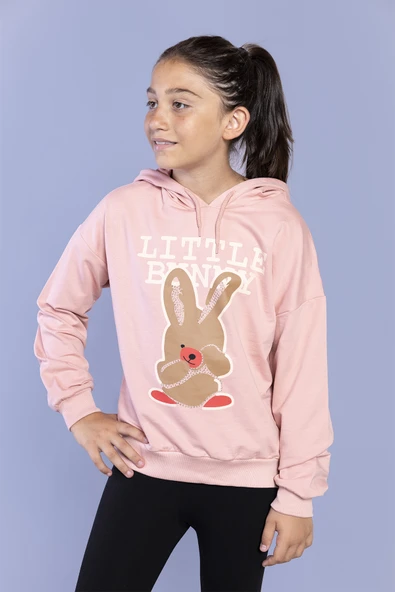 Toontoy Kız Çocuk Relax Fit Bisiklet Yaka Hafif Düşük Omuz Baskılı Sweatshirt - 2 İplik ürün görseli 1
