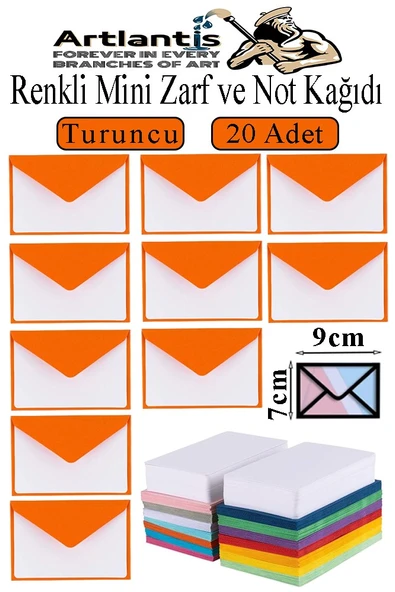 Turuncu Mini Zarf 7x9 cm Not Kağıtlı 20 Adet Küçük Turuncu Zarf Mektup Oyun Zarfı Doğum Günü Dilekleri Zarfı Canlı Renk ürün görseli 1