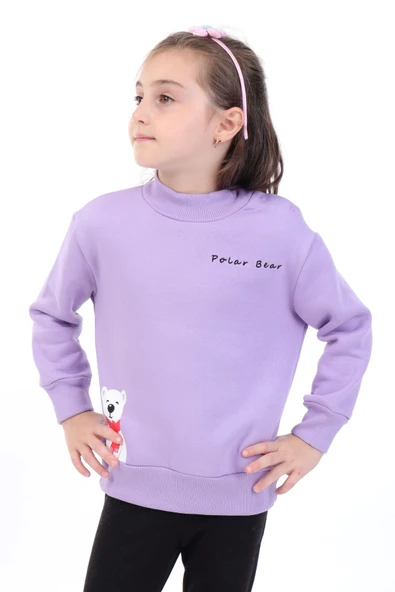 Toontoy Kız Çocuk Baskılı Relax Fit Dik Yaka Düşük Omuz Sweatshirt - Sol Omuz Çıtçıtlı ürün görseli 1
