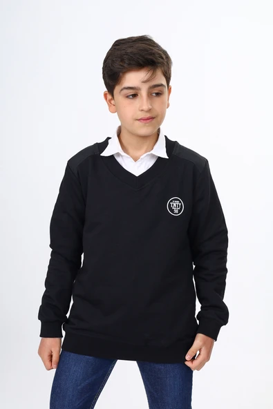 Toontoy Erkek Çocuk Relax Fit V Yaka Baskılı Okul Sweatshirt - 2 İplik ürün görseli 1