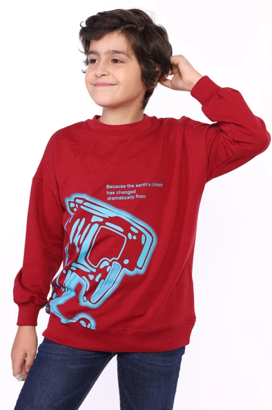 Toontoy Erkek Çocuk Relax Fit Bisiklet Yaka Düşük Omuz Baskılı Sweatshirt - 2 İplik ürün görseli 1