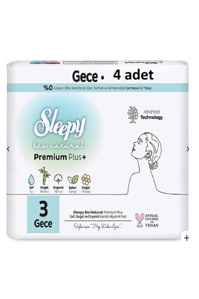 Sleepy Bio Natural Premium Plus Hijyenik Ped Mega Paket Gece 4 ADET ürün görseli 1