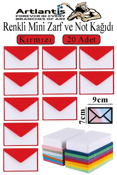 Kırmızı Mini Zarf 7x9 cm Not Kağıtlı 20 Adet Küçük Kırmızı Zarf Mektup Oyun Zarfı Doğum Günü Dilekleri Zarfı Canlı Renk ürün görseli 1