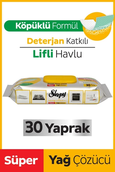 Sleepy Easy Clean Süper Yağ Çözücü Yüzey Temizlik Havlusu&Mendili 30 Yaprak ürün görseli 1