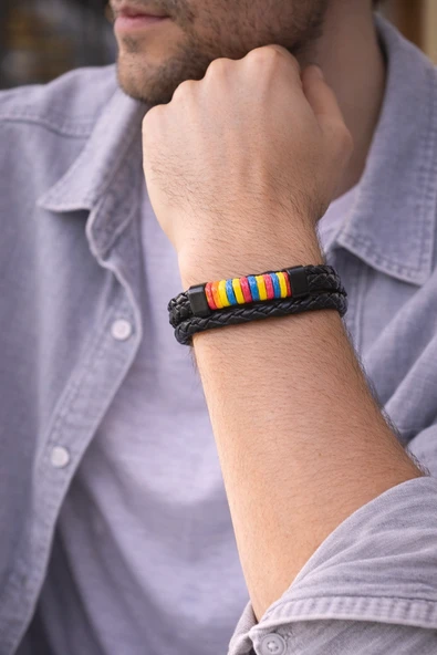 Urban Spectrum – Multicolor Detaylı Hakiki Deri Erkek Bileklik ürün görseli 1