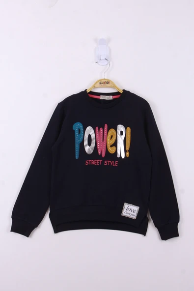 Toontoy Kız Çocuk Relax Fit Bisiklet Yaka Baskılı Yırtmaçlı Sweatshirt - 2 İplik ürün görseli 1