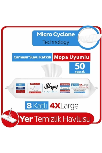 Sleepy Easy Clean Çamaşır Suyu Katkılı Mopa Uyumlu Yer Temizlik Havlusu&mendili 50 Yaprak ürün görseli 1
