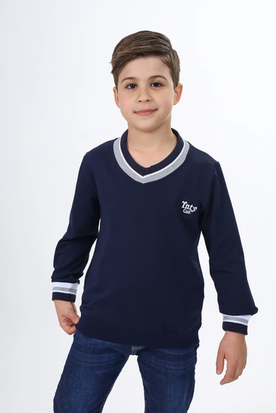 Toontoy Erkek Çocuk Regular Fit V Yaka Nakış Baskılı Okul Sweatshirt - Garni & 2 İplik ürün görseli 1
