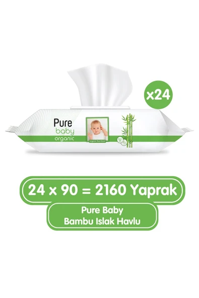 Pure Baby Organik Bambu Özlü Islak Havlu 24×90 (2160 YAPRAK) ürün görseli 1