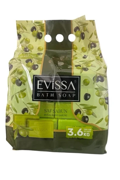 Evissa Zeytinyağlı Doğal Bitkisel Bazlı Yeşil Banyo Sabunu 180 gr x 20 Adet (Toplam 3.6 KG) ürün görseli 1
