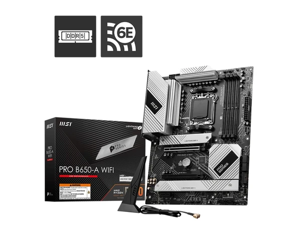 MSI PRO B650-A WIFI AM5 DDR5 7600MHZ(OC) HDMI DP 3x M.2 USB 20 Gbps 2.5G LAN WI-FI 6E ATX ürün görseli 1