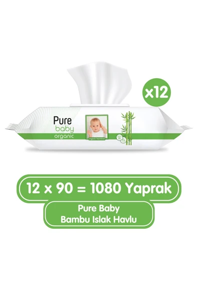 Pure Baby Organik Bambu Özlü Islak Havlu 12×90 (1080 YAPRAK) ürün görseli 1