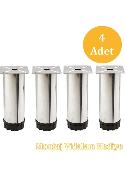 Atmaca Ayarlanabilir Mobilya Kanepe Baza Koltuk Dolap  Metal Destek Yükseltici Ayağı Krom Ayakları (4 Adet) 8cm ürün görseli 1