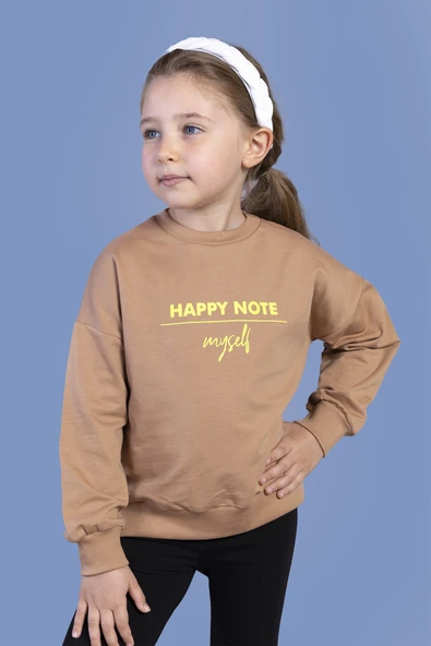 Toontoy Kız Çocuk Relax Fit Bisiklet Yaka Düşük Omuz Baskılı Sweatshirt - 2 İplik ürün görseli 1