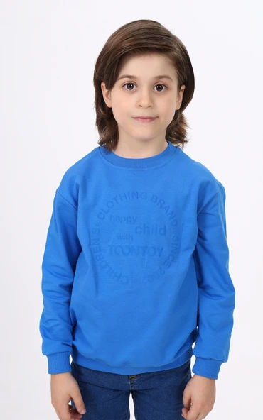 Toontoy Erkek Çocuk Relax Fit Bisiklet Yaka Hafif Düşük Omuz Baskılı Sweatshirt - 2 İplik ürün görseli 1