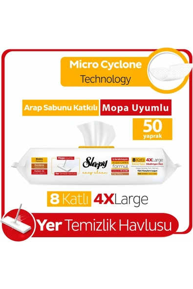 Sleepy Easy Clean Arap Sabunu Katkılı Mopa Uyumlu Yer Temizlik Havlusu 50'li ürün görseli 1