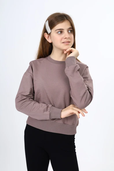 Toontoy Kız Çocuk Relax Fit Bisiklet Yaka Düşük Omuz Sweatshirt - 2 İplik ürün görseli 1