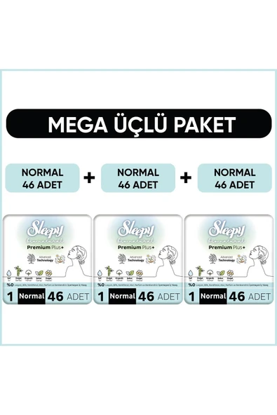 Sleepy Bio Natural Premium Plus Hijyenik Ped Mega Paket Normal 46X3 (138 Adet) ürün görseli 1