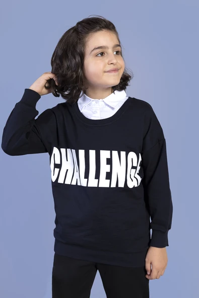 Toontoy Erkek Çocuk Relax Fit Yuvarlak Yaka Düşük Omuz Baskılı Sweatshirt - 2 İplik ürün görseli 1