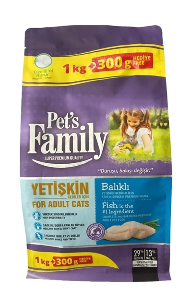 PET'S FAMİLY BALIKLI YETİŞKİN KEDİ MAMASI 1000+300 GR ürün görseli 1