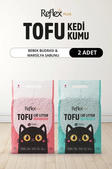 Reflex Plus Bebek Pudrası & Marsilya Sabunu Kokulu Tofu Kedi Kumu 7L x 2 Adet ürün görseli 1