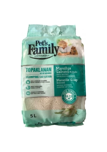 PET'S FAMİLY İNCE BENTONİT KEDİ KUMU 5LT [MARSİLYA SABUNU KOKULU] ürün görseli 1