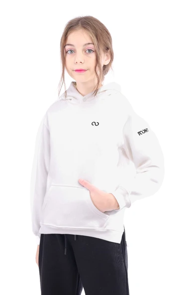 Toontoy Kız Çocuk Oversize Kapüşonlu Cepli Nakış Baskılı Yırtmaçlı Sweatshirt - 3 İplik Şardonlu ürün görseli 1