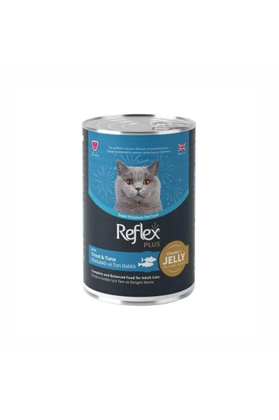Reflex Plus Jöle İçinde Et Parçacıklı Alabalıklı ve Ton Balıklı Yetişkin Kedi Konservesi 400 Gr ürün görseli 1